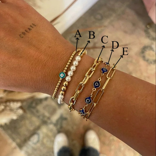 Evil Eye Armbåndsett - Gullbelagt - 5 Design