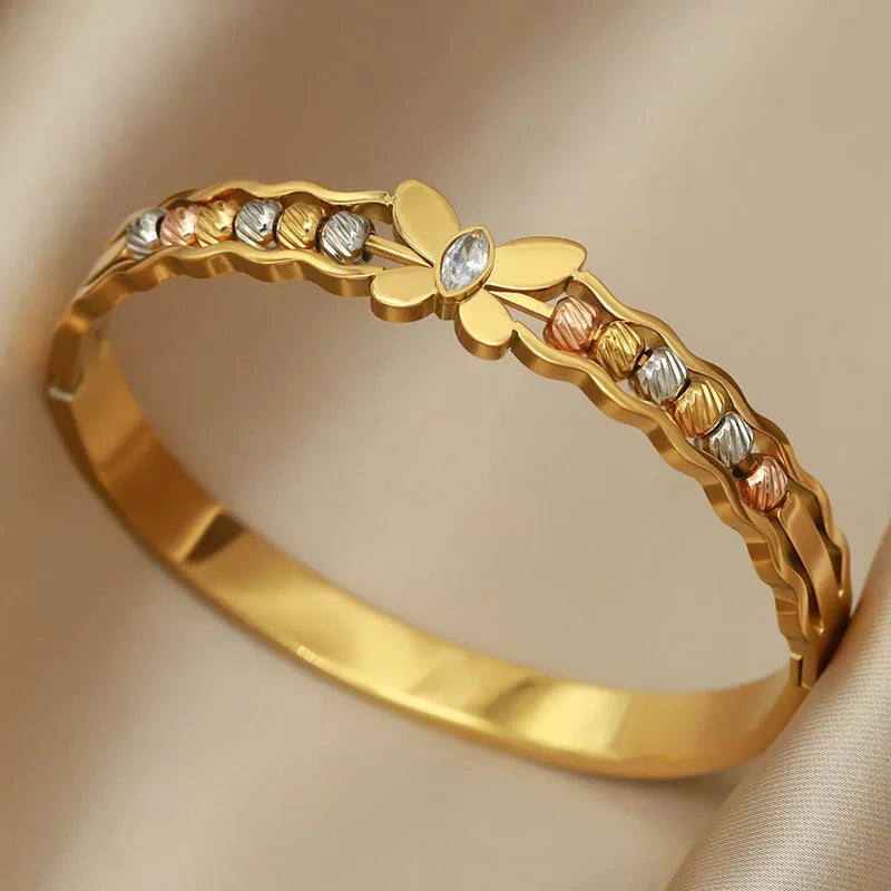 Armbånd i Rustfritt Stål - Kors og Sommerfugl