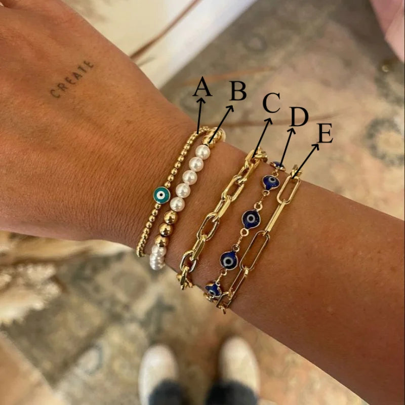 Evil Eye Armbåndsett - Gullbelagt