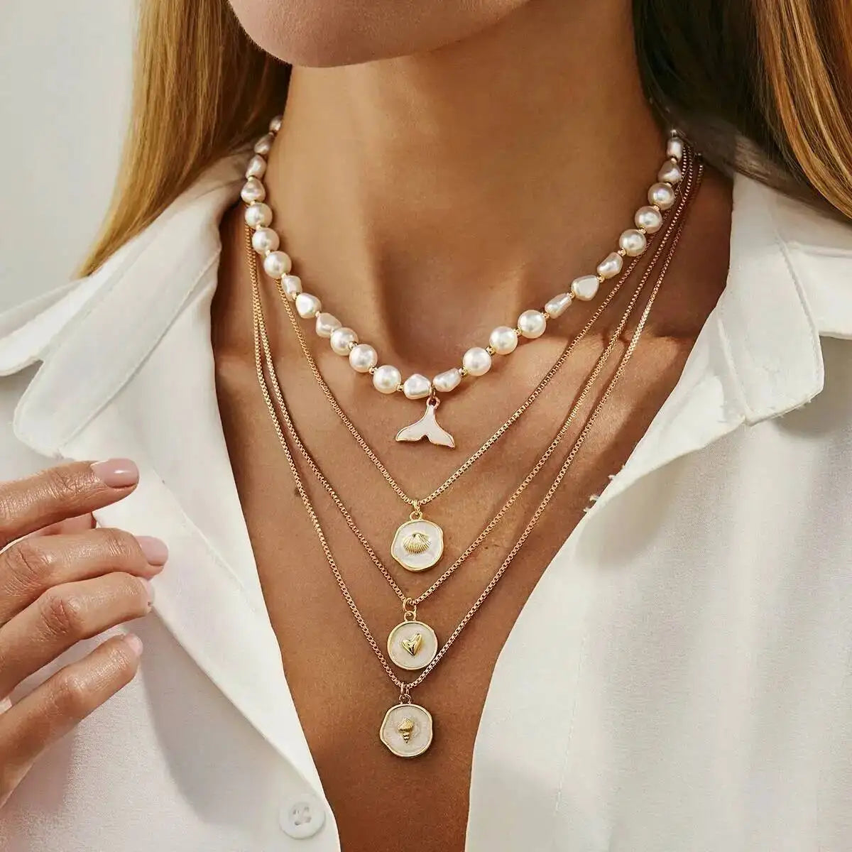 Halskjedesett med Perler - 4 stk