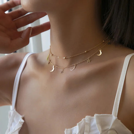 Halskjede med Stjerne og Måne - Minimalistisk