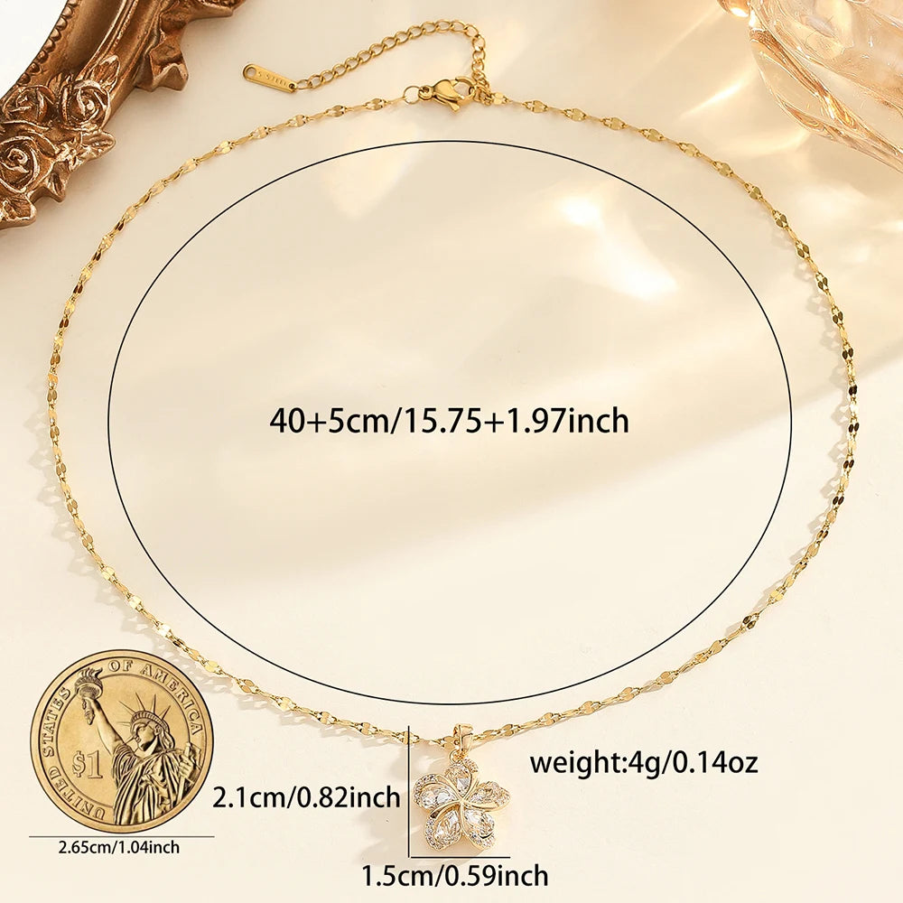 Halskjede med Grønne Zirkonia-Blomster - Rustfritt Stål