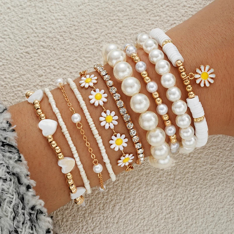 Vintage Armbåndsett - Margueritt og Perler
